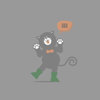 happy halloween holiday festival with black cat and boo text, flat vector illustration cartoon character design