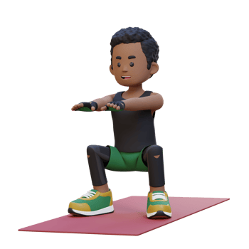 3D Sporty Male Character Mastering Squats in Home Gym png