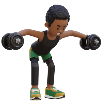 3D Sportsman Character Performing Dumbbell Bent Over Reverse Fly png