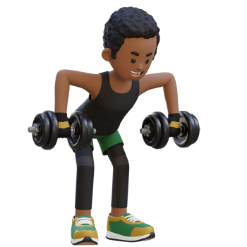 3D Sportsman Character performing Rear Delt Rows with Dumbbells png