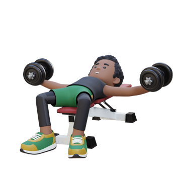 3D Sportsman Character Sculpting Muscular Chest with Dumbbell Bench Chest Fly png