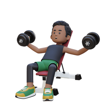 3D Sportsman Character Sculpting Muscular Chest with Incline Bench Dumbbell Chest Fly png