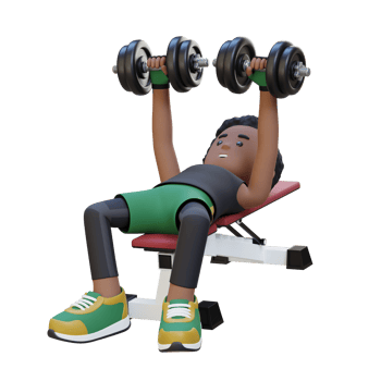 3D Sportsman Character Sculpting Muscular Physique with Dumbbell Bench Press png