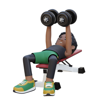 3D Sportsman Character Sculpting Muscular Chest with Dumbbell Bench Chest Fly png