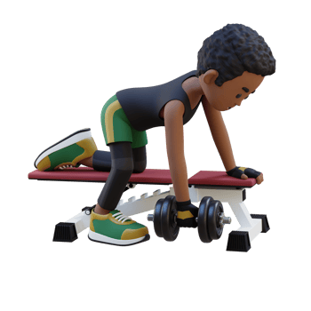 3D Sportsman Character Sculpting Back Muscles with Dumbbell Row Exercise png