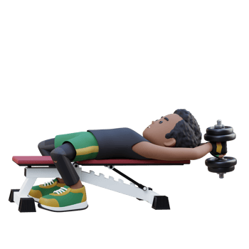 3D Sportsman Character Strengthening Back and Chest with Dumbbell Pullover Exercise png