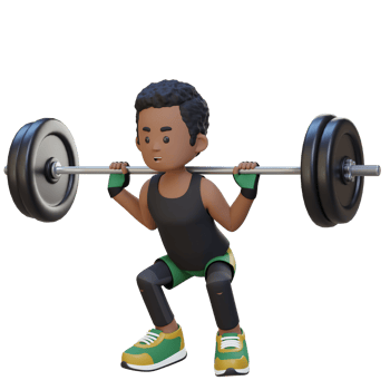 3D Sportsman Character Building Lower Body Strength with Barbell Squat Workout png