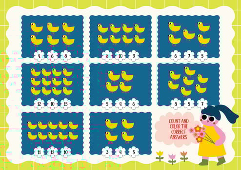 flat design vector cute farm counting printable for kids activity