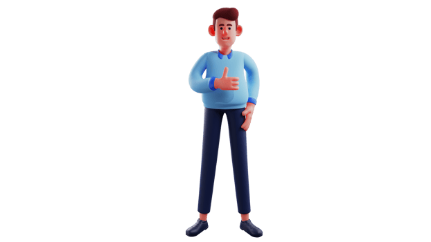 3D Illustration. Sweet Man 3D Cartoon Character. The man stood up and showed his thumb as a proud sign. A handsome man who smiled showed happy expression. 3D cartoon character png