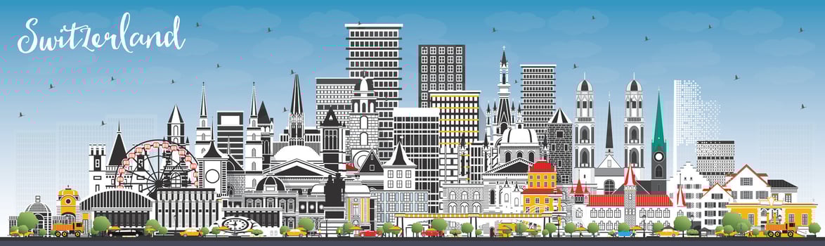Switzerland City Skyline with Gray Buildings and Blue Sky. vector