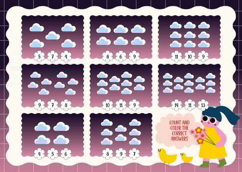 flat design vector cute farm counting printable for kids activity