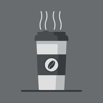 Coffee cup icon with coffee beans on grey background. Flat vector illustration