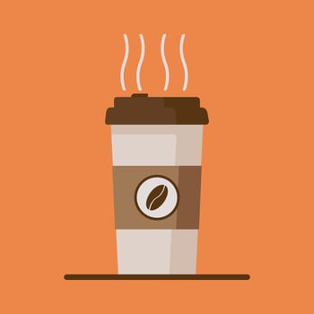 Coffee cup icon with coffee beans on orange background. Flat vector illustration