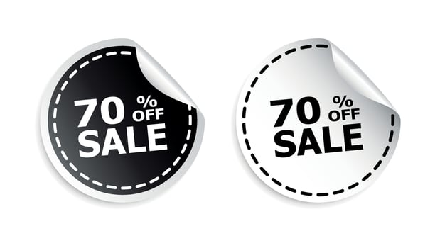 Sale sticker. Sale up to 70 percents. Black and white vector illustration.