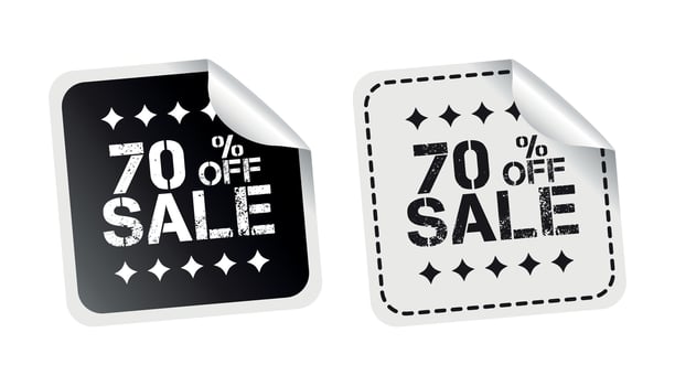 Sale sticker. Sale up to 70 percents. Black and white vector illustration.