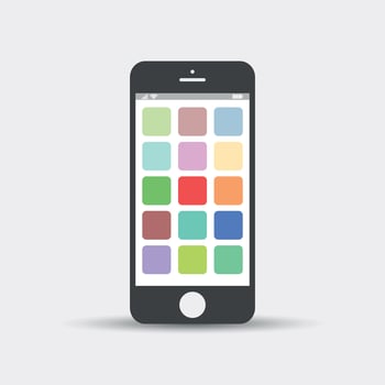 Smartphone icon. Vector illustration on white background. Telephone in iphone style with app icons.