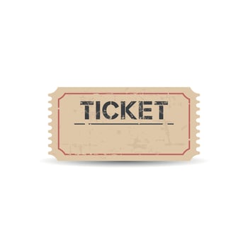 Old ticket with grunge effect. Flat vector illustration on white background.