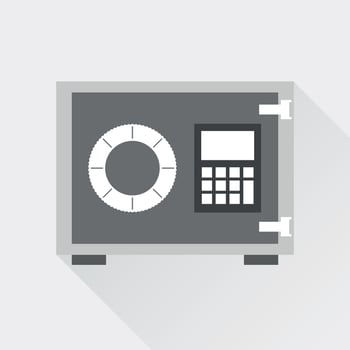 Money safe icon. Vector illustration in flat style on white background with long shadow.