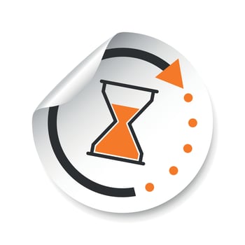 Hourglass sticker label. Time vector illustration.
