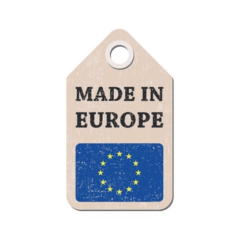 Hang tag made in Europe with flag. Vector illustration