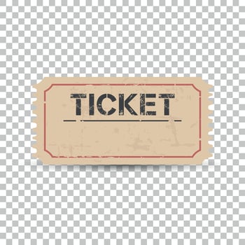 Old ticket with grunge effect. Flat vector illustration on isolated background.