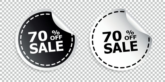 Sale sticker. Sale up to 70 percents. Black and white vector illustration.