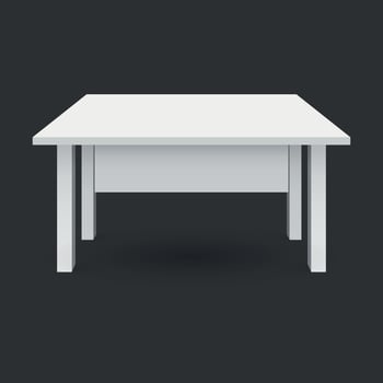 Vector 3d table for object presentation. Empty white top table isolated on black background.