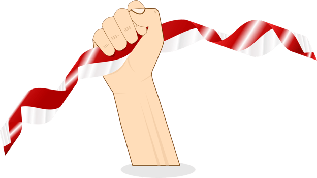 Hand holding Indonesia flag ribbon, Independence day bendera merah putih HUT RI illustration transparent background png