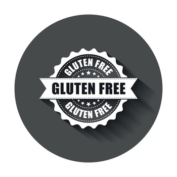 Gluten free grunge rubber stamp. Vector illustration with long shadow. Business concept no gluten healthy stamp pictogram.
