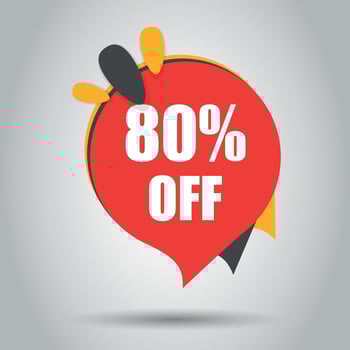 Sale 80 off discount price tag icon. Vector illustration. Business concept price discount pictogram.