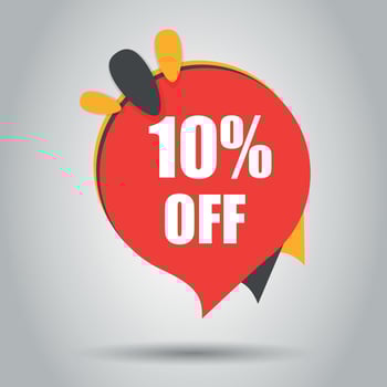 Sale 10 off discount price tag icon. Vector illustration. Business concept price discount pictogram.