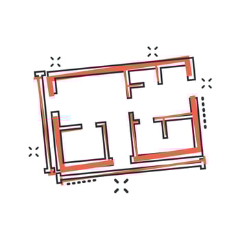 Vector cartoon house plan icon in comic style. Architect scheme sign illustration pictogram. House scheme business splash effect concept.