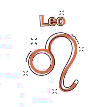 Vector cartoon leo zodiac icon in comic style. Astrology sign illustration pictogram. Leo horoscope business splash effect concept.