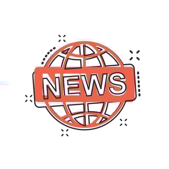Vector cartoon globe news icon in comic style. World news sign illustration pictogram. Newsletter business splash effect concept.
