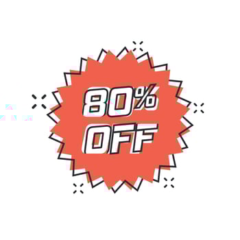 Vector cartoon discount sticker icon in comic style. Sale tag illustration pictogram. Promotion 80 percent discount splash effect concept.