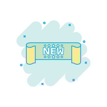 Vector cartoon new ribbon icon in comic style. Discount, new arrival sticker label sign illustration pictogram. New ribbon business splash effect concept.