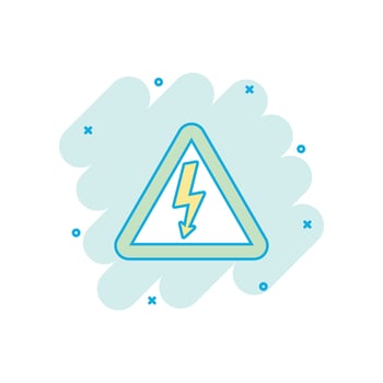 Vector cartoon high voltage danger icon in comic style. Danger electricity sign illustration pictogram. High voltage business splash effect concept.