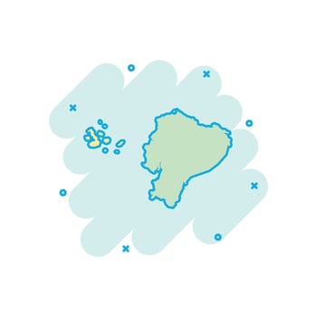Vector cartoon Ecuador map icon in comic style. Ecuador sign illustration pictogram. Cartography map business splash effect concept.