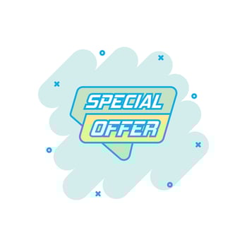 Vector cartoon special offer banner icon in comic style. Badge shopping illustration pictogram. Special offer business splash effect concept.