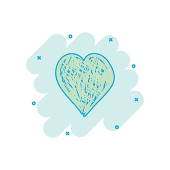 Vector cartoon hand drawn heart icon in comic style. Love sketch doodle heart illustration pictogram. Handdrawn valentine business splash effect concept.