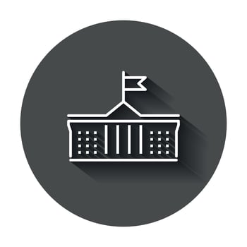 Bank building icon in flat style. Government architecture vector illustration with long shadow. Museum exterior business concept.