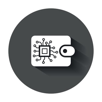 Digital wallet icon in flat style. Crypto bag vector illustration with long shadow. Online finance, e-commerce business concept.