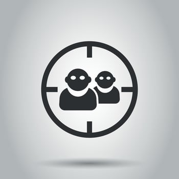 Target audience icon in flat style. Focus on people vector illustration on white background. Human resources business concept.