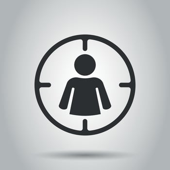 Target audience icon in flat style. Focus on people vector illustration on white background. Human resources business concept.