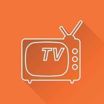 Tv Icon vector illustration in line style isolated on orange background with long shadow. Television symbol for web site design, logo, app, ui.