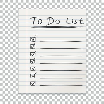 Realistic line paper note. To do list icon with hand drawn text. School business diary. Office stationery notebook on isolated background vector