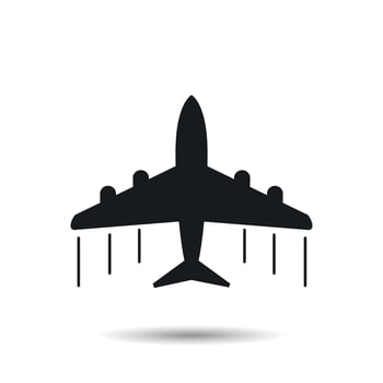 Airplane icon. Flat vector illustration. Plane sign symbol with shadow on white background.