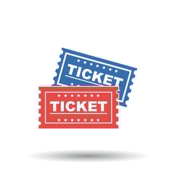 Ticket icon. Flat vector illustration. Ticket sign symbol with shadow on white background.