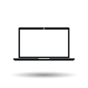 Laptop icon. Flat vector illustration. Laptop sign symbol with shadow on white background.