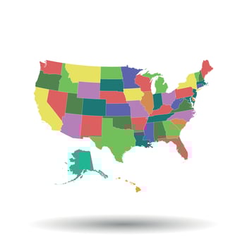 America map icon. Flat vector illustration. USA sign symbol with shadow on white background.